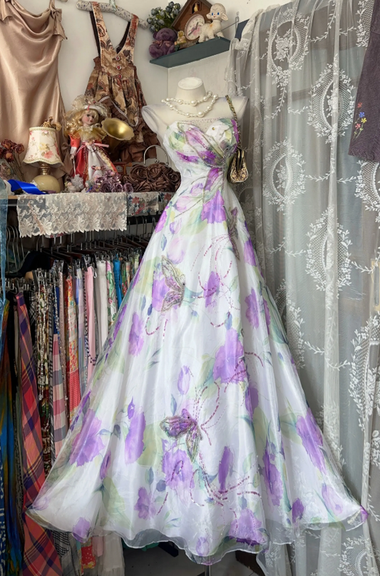 Gorgeous Floral Prom Dress A-line Tulle Long Evening Dress DP07299