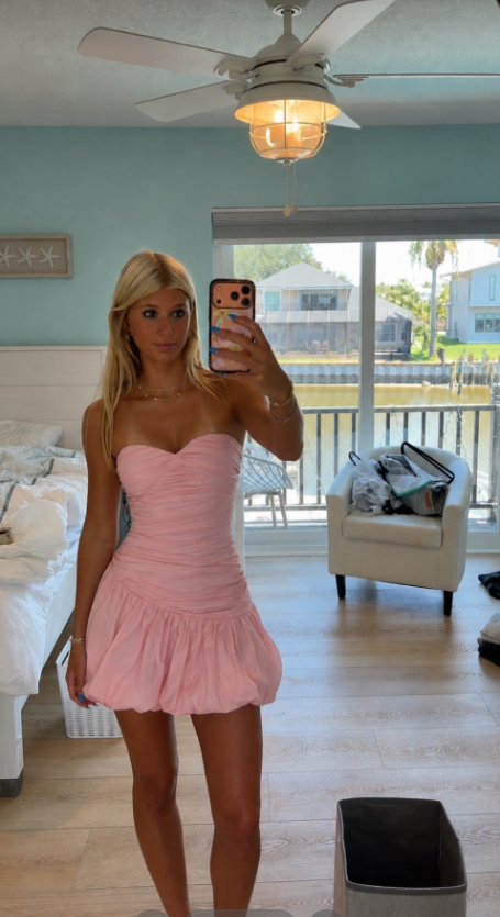 Chic Pink Short Homecoming Dress Sheath Satin Birthday Party Dress DP07307