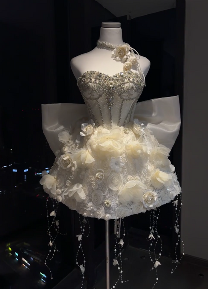Chic White Short Homecoming Dress A-Line Tulle Birthday Party Dress DP07313