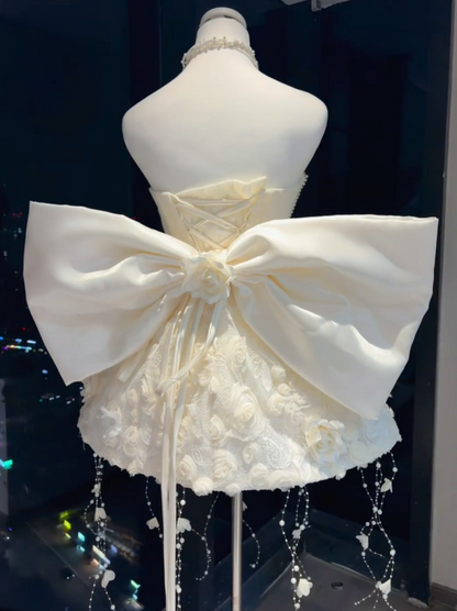 Chic White Short Homecoming Dress A-Line Tulle Birthday Party Dress DP07313