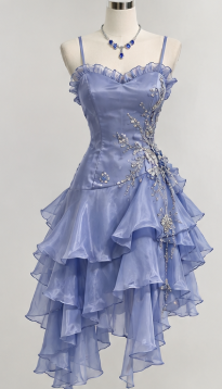 Chic Blue Short Homecoming Dress Sheath Chiffon Birthday Party Dress DP07315