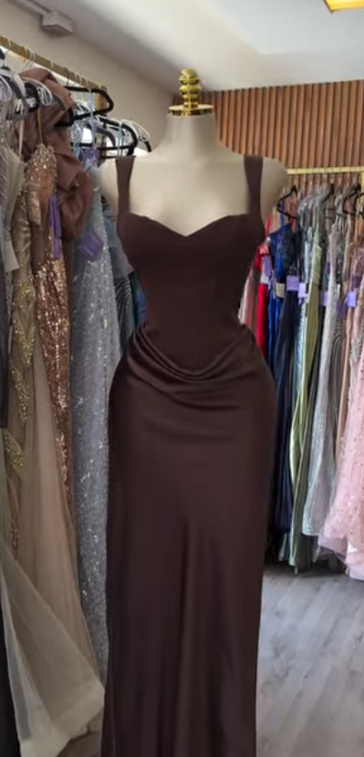 Chic Brown Prom Dress Sheath Satin Long Evening Dress DP07326