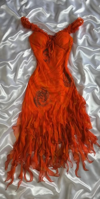 Chic Orange Prom Dress Sheath Chiffon Beaded Long Evening Dress DP07331