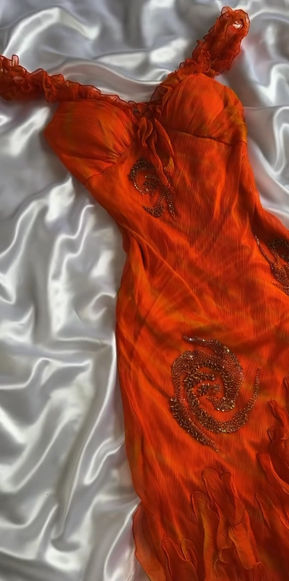 Chic Orange Prom Dress Sheath Chiffon Beaded Long Evening Dress DP07331