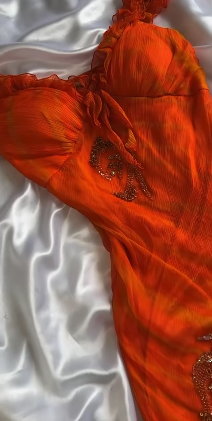 Chic Orange Prom Dress Sheath Chiffon Beaded Long Evening Dress DP07331