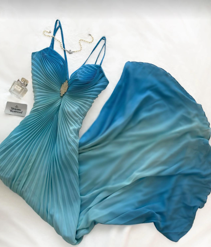 Chic Blue Prom Dress Sheath Chiffon Long Evening Dress DP07334