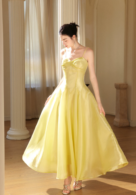 Chic Yellow Prom Dress Sheath Satin Long Evening Dress DP07337