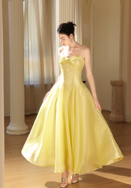 Chic Yellow Prom Dress Sheath Satin Long Evening Dress DP07337