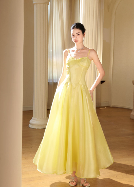 Chic Yellow Prom Dress Sheath Satin Long Evening Dress DP07337