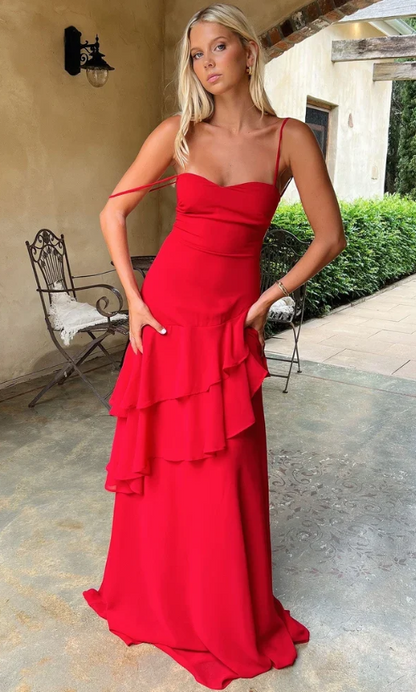 Fashion Sheath Chiffon Long Evening Dress Red Prom Dress DP07371