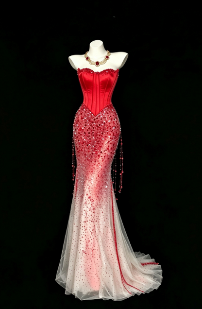 Fashion Sheath Satin Long Evening Dress Red Prom Dress DP07372