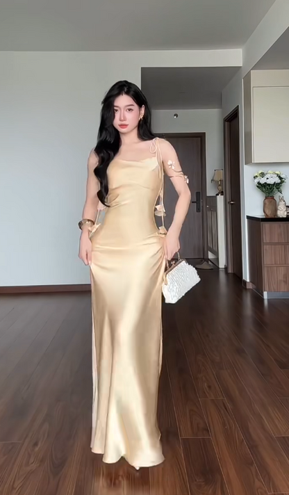 Fashion Sheath Satin Long Evening Dress Yellow Prom Dress DP07375