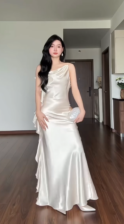 Fashion Sheath Satin Long Evening Dress White Prom Dress DP07376