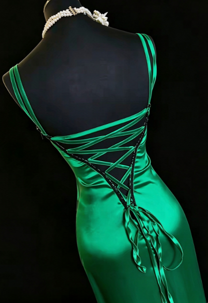 Fashion Sheath Satin Long Evening Dress Green Prom Dress DP07379