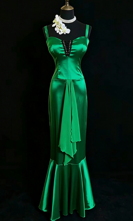 Fashion Sheath Satin Long Evening Dress Green Prom Dress DP07379