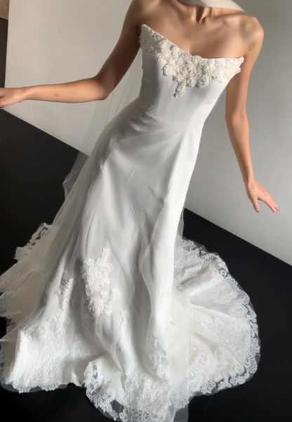 Simple Sheath White Wedding Dress Tulle Bridal Gown  DP07381
