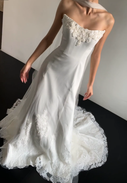 Simple Sheath White Wedding Dress Tulle Bridal Gown  DP07381