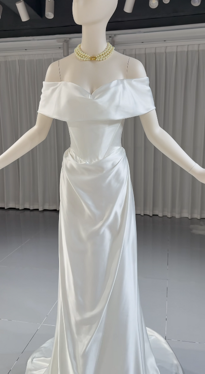 Simple Sheath White Wedding Dress Chiffon Bridal Gown DP07384