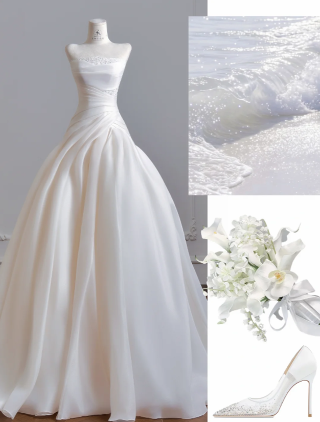 Simple A-Line White Wedding Dress Tulle Bridal Gown DP07388