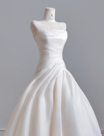 Simple A-Line White Wedding Dress Tulle Bridal Gown DP07388