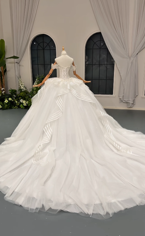 Simple A-Line White Wedding Dress Tulle Bridal Gown DP07389