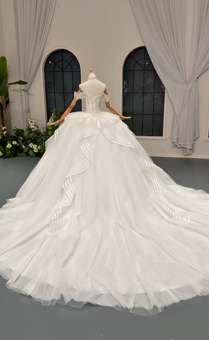 Simple A-Line White Wedding Dress Tulle Bridal Gown DP07389