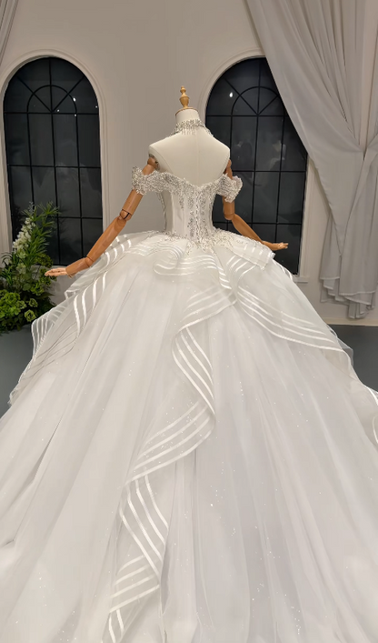 Simple A-Line White Wedding Dress Tulle Bridal Gown DP07389