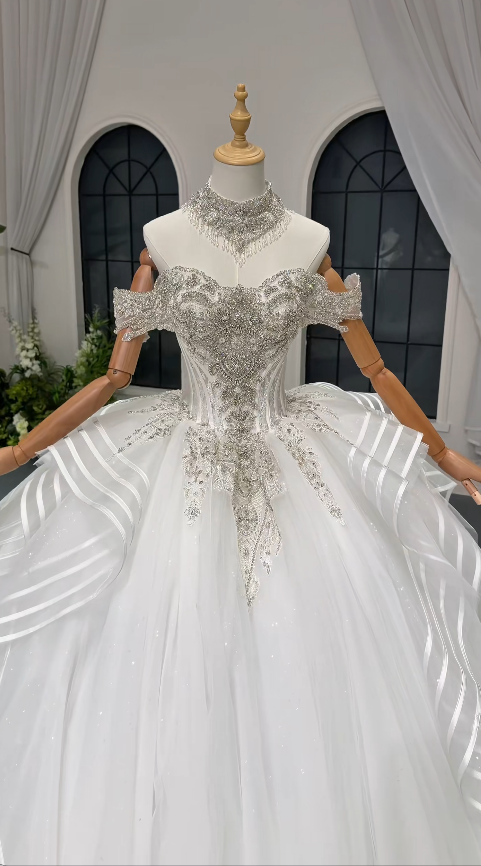 Simple A-Line White Wedding Dress Tulle Bridal Gown DP07389
