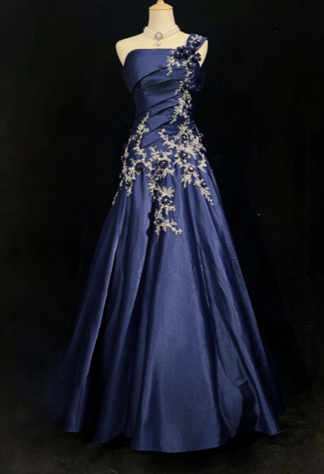 Schickes Etuikleid aus Satin, langes Abendkleid, dunkelblaues Abschlussballkleid DP07393