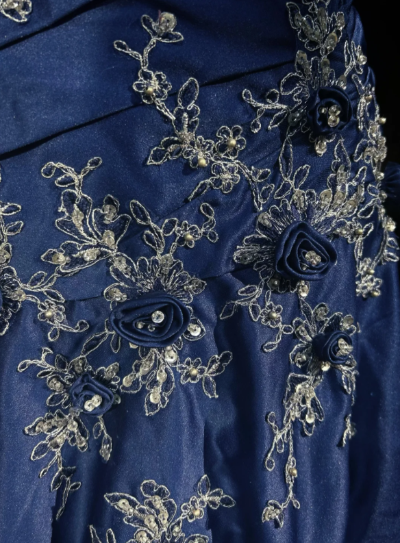 Chic Sheath Satin Long Evening Dress Navy Blue Prom Dress  DP07393