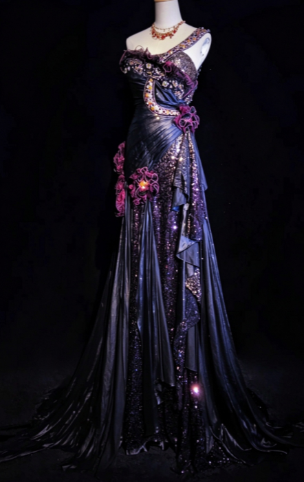 Chic Sheath Satin Long Evening Dress Dark Purple Prom Dress  DP07395