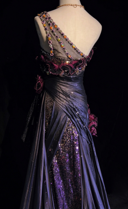 Chic Sheath Satin Long Evening Dress Dark Purple Prom Dress  DP07395
