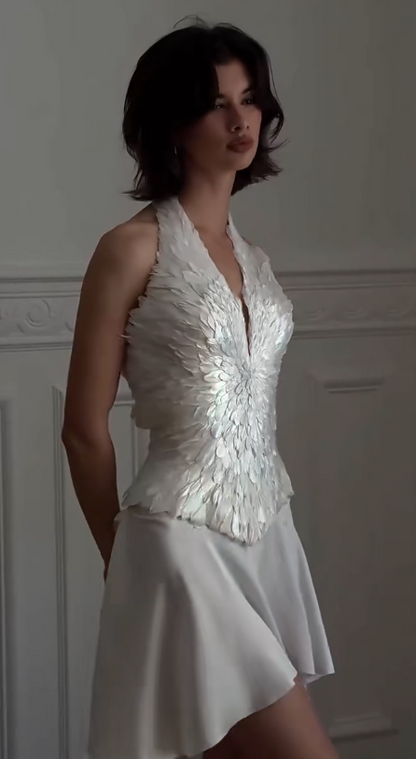 Chic White Short Homecoming Dress Sheath Sequins Birthday Dress  DP07402