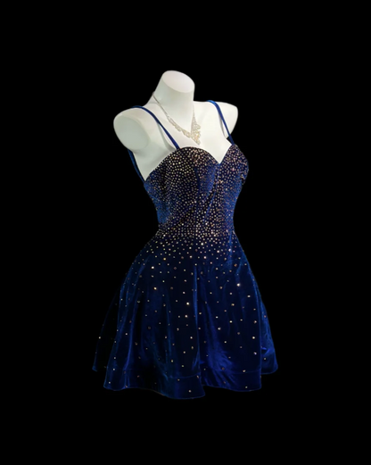 Chic Blue Short Homecoming Dress A-line Velvet Birthday Dress  DP07403