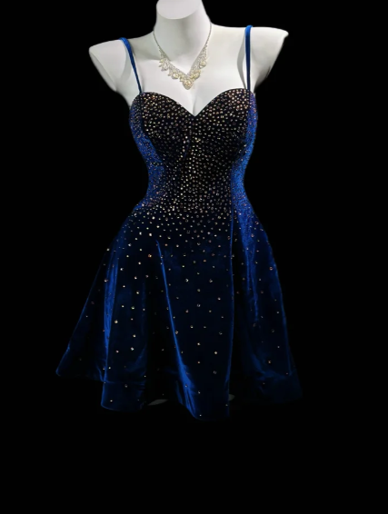 Chic Blue Short Homecoming Dress A-line Velvet Birthday Dress  DP07403