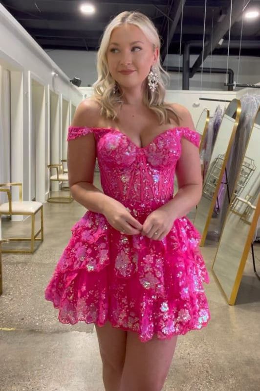 Chic Pink Short Homecoming Dress A-Line Sequins Birthday Dress DP07407