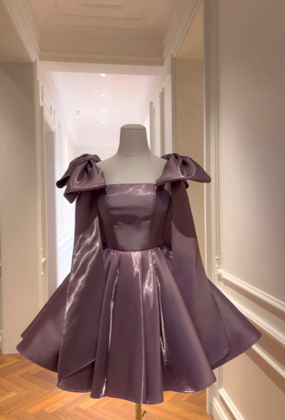 Chic Purple Short Homecoming Dress Sheath Satin Birthday Dress DP07415
