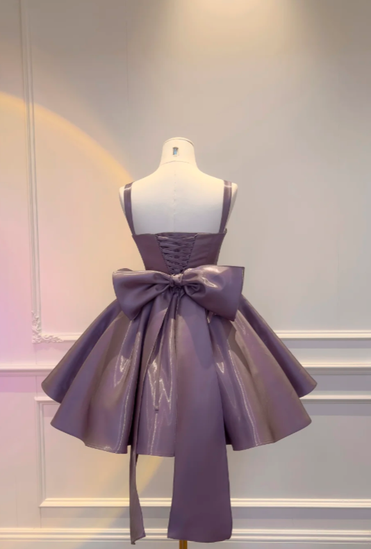 Chic Purple Short Homecoming Dress Sheath Satin Birthday Dress DP07415
