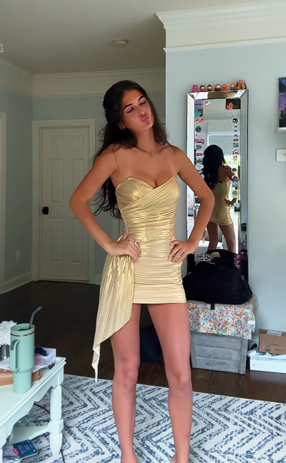 Fairy Sheath Gold Short Homecoming Dress Satin Birthday Dress DP07425
