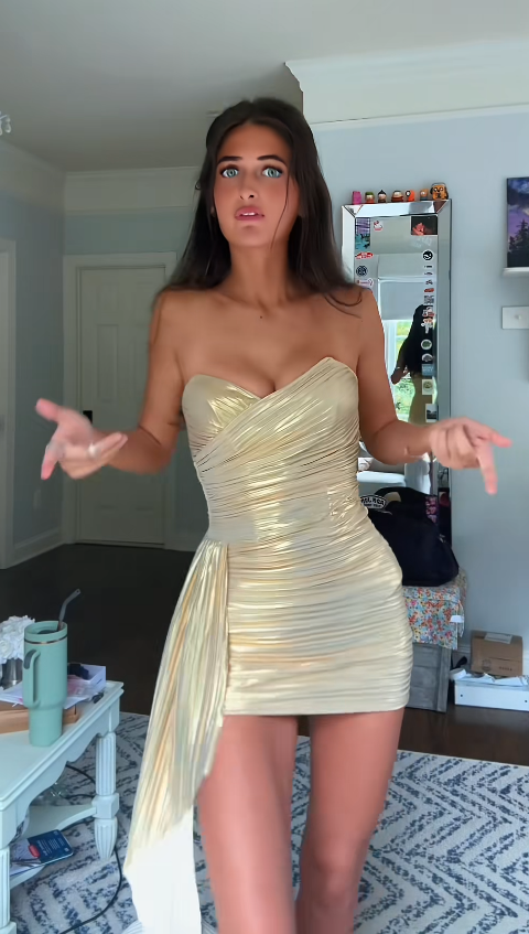 Fairy Sheath Gold Short Homecoming Dress Satin Birthday Dress DP07425