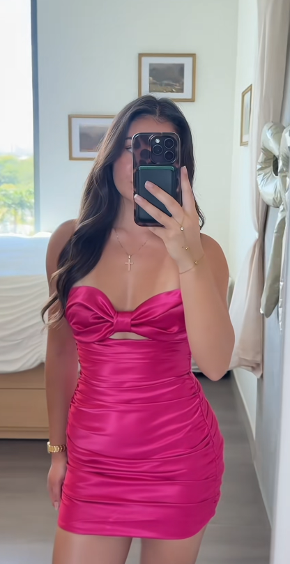 Fairy Sheath Hot Pink Short Homecoming Dress Satin Birthday Dress DP07427