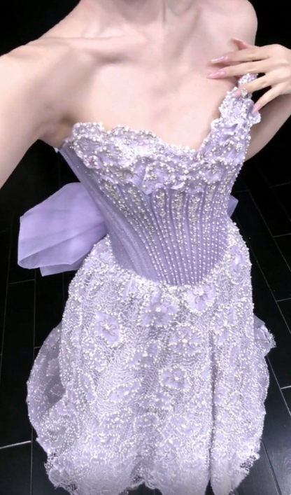 Fairy A-Line Purple Long Prom Dress Tulle Beaded Evening Dress DP07432