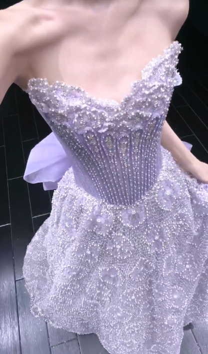 Fairy A-Line Purple Long Prom Dress Tulle Beaded Evening Dress DP07432