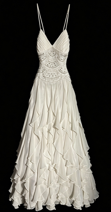 Fairy A-Line White Long Prom Dress Chiffon Beaded Evening Dress DP07433
