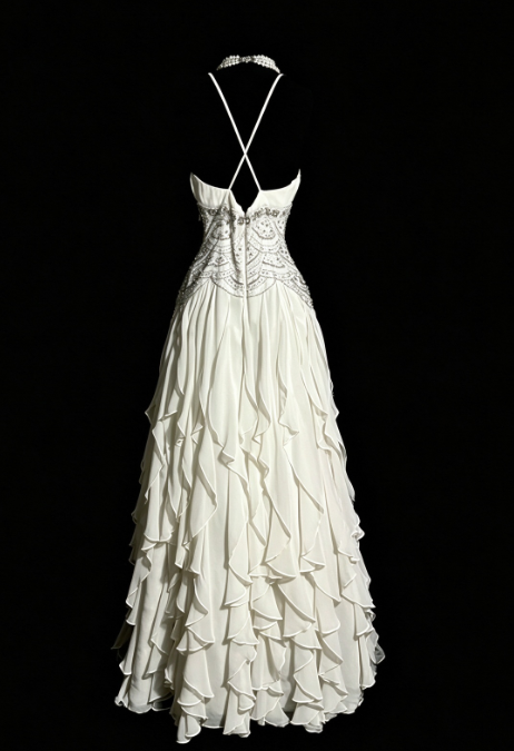 Fairy A-Line White Long Prom Dress Chiffon Beaded Evening Dress DP07433