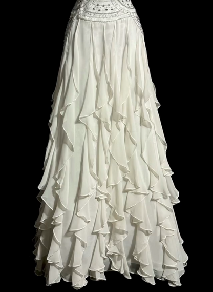 Fairy A-Line White Long Prom Dress Chiffon Beaded Evening Dress DP07433
