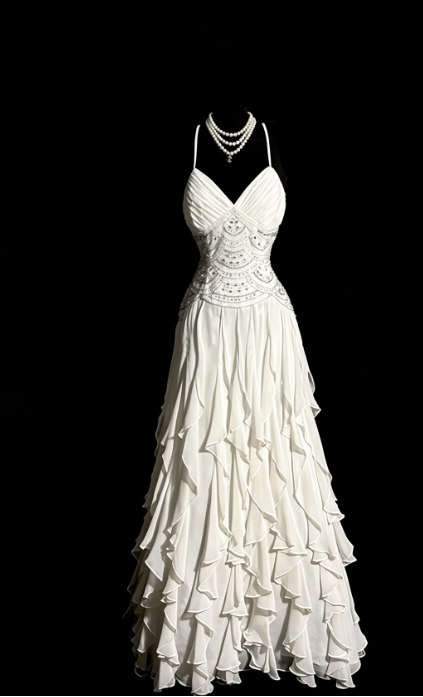 Fairy A-Line White Long Prom Dress Chiffon Beaded Evening Dress DP07433