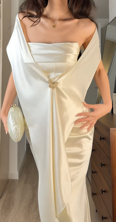 Fairy Sheath White Long Prom Dress Satin Evening Dress DP07434