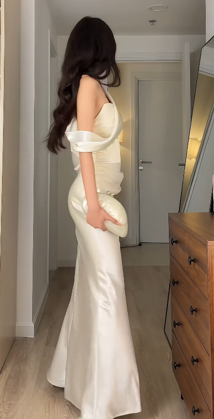 Fairy Sheath White Long Prom Dress Satin Evening Dress DP07434