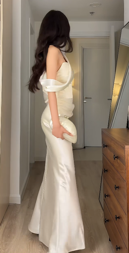 Fairy Sheath White Long Prom Dress Satin Evening Dress DP07434